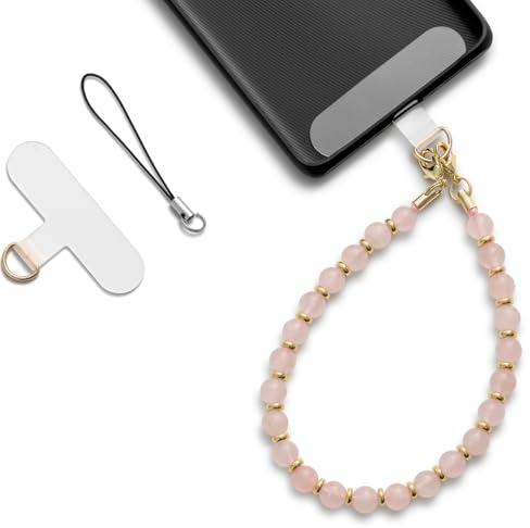 MORSUNBELA Bracelet Telephone Chain Mobile Phone Chains, Pendant Beads, Phones Wrist Strap, Bracelet Strap Lanyard for Phones Keys Bags - Pink Crystal