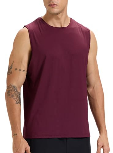 Camiseta sin mangas de entrenamiento para hombre, sin mangas de secado rápido, para correr a pie, atlético, granate, L