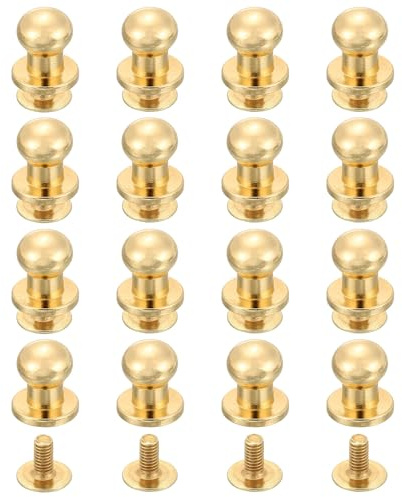 QUARKZMAN 16Pcs Testa Sferica Vite Tonda 6mm Bottone Chiodo Rivetti Pelle per DIY Artigianato Pelle Borse Scarpe Cintura Riparazione, Oro Chiaro