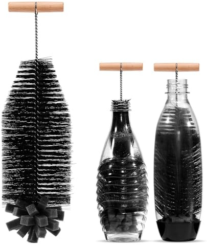 vinlley Die 35 cm Bürste ist ideal für Sodastream-Glas- und Duo-Kunststoffflaschen. Sie hat Harte Borsten und einen weichen Schwamm, reinigt kraftvoll, ohne die Flasche zu beschädigen, 1 Pack Schwarz