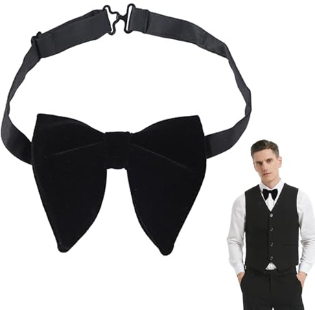 1 papillon in velluto da uomo oversize monocolore pre-legato nero regolabile in velluto papillon formale smoking farfalla grande papillon per compleanno, matrimonio, festa formale banchetto