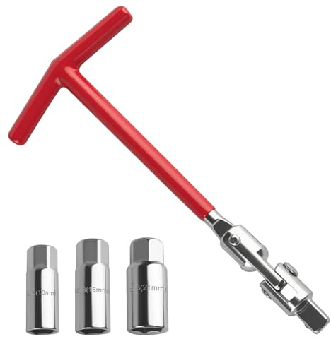 DONGFENGLION Zündkerzenschlüssel Set 4 TLG, Universal T-Griff Zündkerzenschlüssel 16mm 18mm 21mm, Flexibles Zündkerzen Steckschlüssel Werkzeug für Auto Motorrad Rasenmäher Zündkerzen schlüssel 21mm