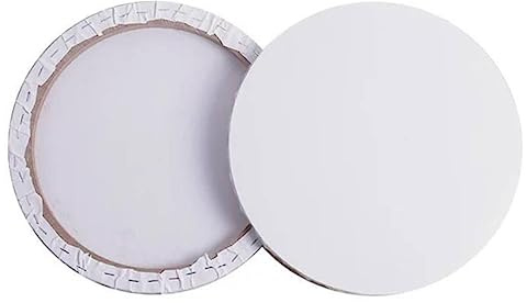 FONDOTIN 2 Marcos Redondos Lienzo de Madera Estirado de Algodón Blanco para Pintura al Óleo de 20 Cm, Ideales para Dibujo y Manualidades Creativas