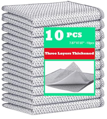 NEWDEM 10 Pcs Upgrade 3-Layer Dish Cloth, Non-Scratch Steel, Premium Scrubbing Multipurpose Wire Dishwashing Rag for Wet and Dry, Kitchen Cleaning,Scrubs Dishes, Sinks Cleans,Home Essentials