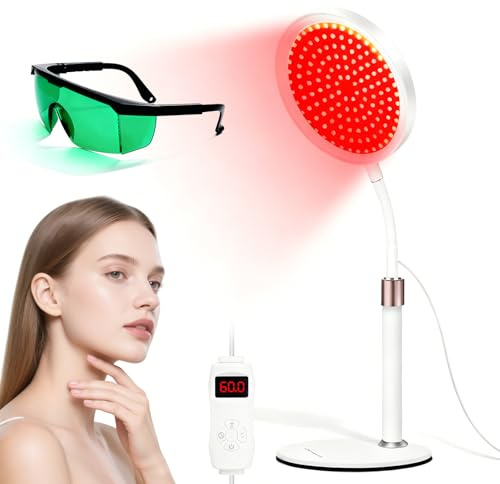 GBKDQQ Lampada a luce rossa 126 LED, lampada a infrarossi 850nm & 660nm con attacco, 5 livelli di luminosità & timer 5-30min, lampada a collo di cigno, luce rossa per viso e corpo per casa, ufficio