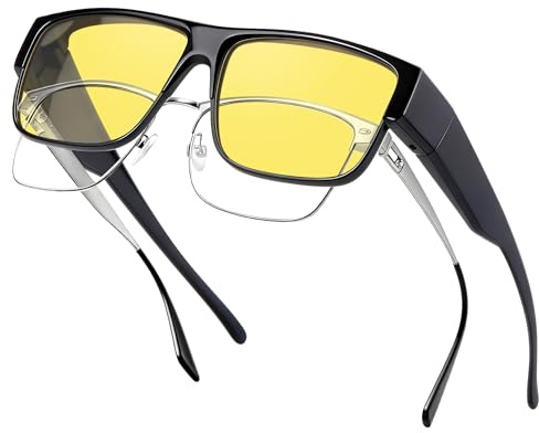 Ulknyss Superpuestas Gafas Visión Nocturna Polarizadas Gafas de Sol Amarillo Lentes de Sol para Hombre Mujer Cuadradas Gafas Conducción Nocturna