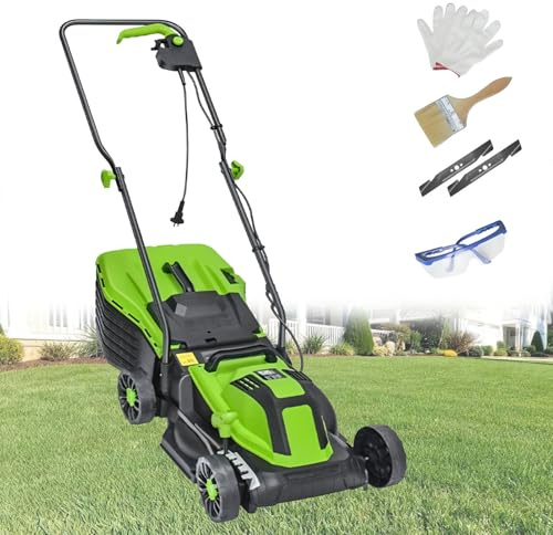 Elektrisk GräSklippare, Sladddriven HandgräSklippare Med 3-Stegs HöJdjustering, Uppsamlingskorg, FäLlbart Handtag, Elektrisk VertikalskäRare FöR TräDgåRd Och GräSmatta 2100W/32CM-Cord55M