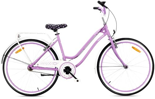sun baby HEART BIKE Bicicletta da città donna 26 pollici, bici per donne adulti 26 - freni V-Brake, telaio in acciaio, portapacchi, parafanghi - Viola