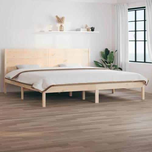 QZZCED Struttura per letto in legno massello di pino 200 x 200 cm con testiera e doghe di supporto, base per materasso, design rustico e robusto per camera da letto