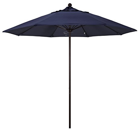 California Umbrella 9' Round Aluminum/Fiberglass Umbrella, Push Open, Bronze Pole, Sunbrella Navy Fabric
