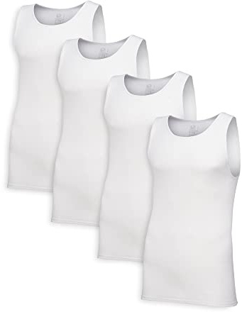 Fruit of the Loom Men's Tag-Free Cotton Undershirts, Regular - Tank - 4 Pack White, S