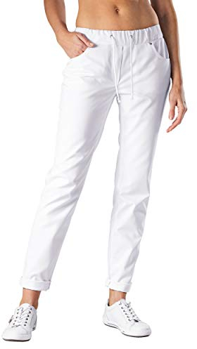 CLINIC DRESS Hose - Damen Weiss. Krankenschwester Stretch Hose 5-Pocket mit Elastikbund und Kordelband, Schrittlänge ca. 80 cm, 95 Grad waschbar weiß 50