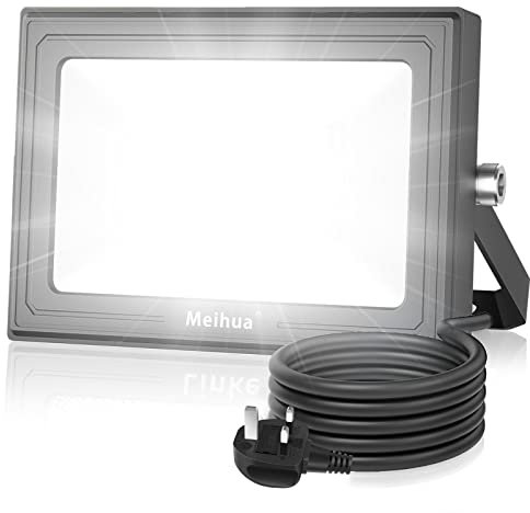 MEIHUA 60W LED Floodlight, Flood Lights Outdoor 6500K Super Bright Daylight White IP66 Waterproof Work Lamp for Home Lighting Garden Garage Workshop Job Site 1M Cable with UK Plug Black