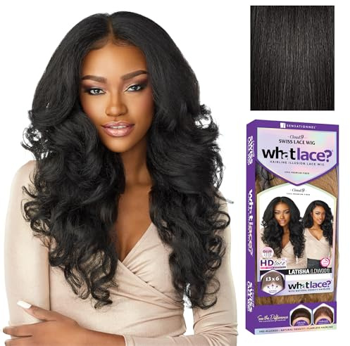 Sensationnel WHAT LACE 13x6 Wigs - Cloud 9 Synthetic Hair Hand Tied Natural Preplucked Hairline Illusion Lace Frontal Lacewig -Whatlace LATISHA (1B)