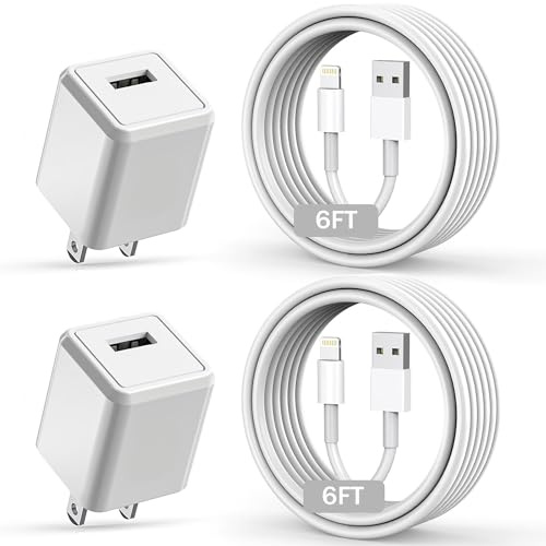 iPhone Charger,Long 6FT iPhone Charger 2Pack i Phone Cord 6feet USB to Lightning Cable Quick Fast Charging Data Sync Cord USB Wall Charge Block Adapter for I Phone14/13/12/11/XS/XR/X/8/7/5/SE2022/iPad
