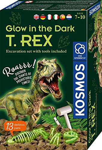KOSMOS Nattlysande T-REX experimentset för barn från 7 år, dinosaurie, fossil, utgrävning, urtid, souvenir, gåva, flerspråkiga instruktioner