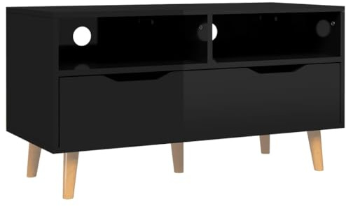 vidaXL TV Schrank mit Stauraum Lowboard TV Möbel Tisch Board Sideboard Fernsehtisch Fernsehschrank HiFi-Schrank Hochglanz-Schwarz 90x40x48,5cm Holzwerkstoff