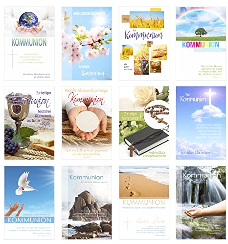 Edition Seidel Set 12 Kommunionskarten mit Umschlag - Glückwunschkarte zur Kommunion - Kommunionskarte - Set Kartenset (Klappkarten mit Briefumschlag) (SW02)