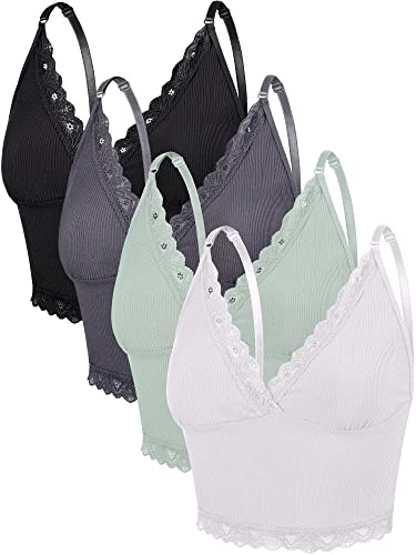 4 Pièces Camisole à Haut Court sans Manche pour Femmes Débardeur à Bretelles Spaghetti à Col en V (Couleurs Gracieuses, L)