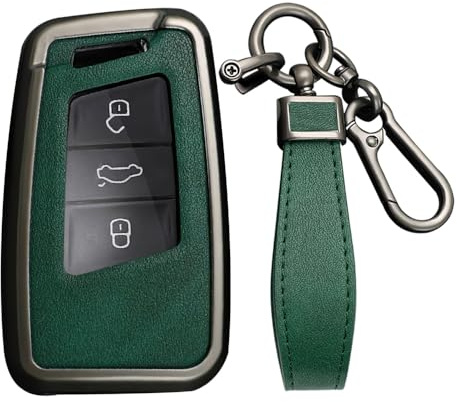 KUNIO Bilnyckelfodral passar VW Magotan Passat B8 CC Tiguan MK2 Jetta passar för Skoda Superb A7 Kodiaq Keyless skyddsfodral metall nyckelskydd fodral nyckelring, A grön, Nur keyless Go