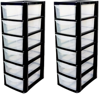 Sidson's 6-Tier Mini Plastic Storage Tower - 6 Drawer Unit for Home, School, or Office - Modular Multi-Drawer Organizer (Set of 2)