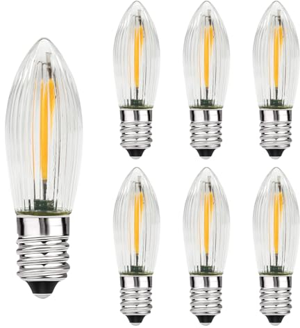 MZYOYO Pack of 7 E10 LED Light Bulbs, AC14V-55V E10 LED Candles for Candle Arch, Candle Arch LED Candles, 2100 K Warm White, E10 LED Tapered Candles LED Bulbs for Candle Arch, 0.2 W, 3 LM, Clear