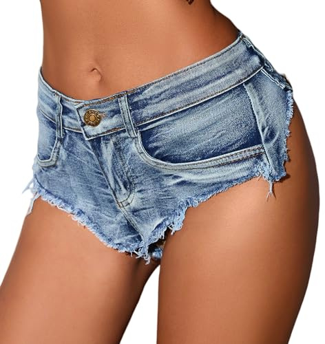 Maeau Hotpants Femme Short en Denim Court troué Pantalon en Jean Taille Basse Short Tubulaire Stretch été Mini Jeans effiloché Short en Denim pour la Nuit Club Party S-XXL