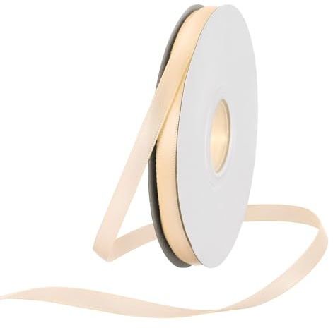 Rebower 6mm Satin Ribbon 23m Thick Double Face Grosgrain Silk Ribbon, [for Gift Wrapping, Hair Bows, Wedding, Cake, Flower] - 25 Yard/75ft/ Champagne