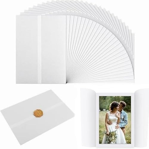 50 PCS Pre-Folded Vellum Jackets for Invitations, 5 x 7 inch Vellum Paper Wrap Jackets for Wedding Baby Shower Birthday Housewarming Party DIY Photos Postcards Scrapbook Envelopes Gift (Translucent)