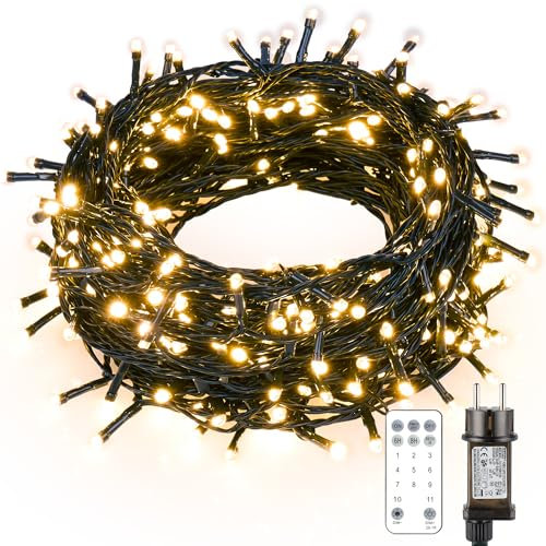 MAGGIFT Lichterkette Außen Innen, 20m 200 LED Lichterkette Weihnachtsbaum mit Timer/Fernbedienung/Dimmbar, Wasserdicht Lichterketten für Weihnachtsbeleuchtung Aussen Deko, Warmweiß