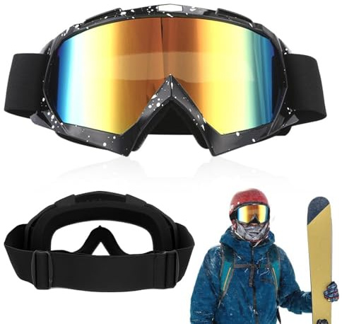 Casenly Motocross Brille, Skibrille Snowboard Brille mit Double Plattiertes REVO Anti UV Schutzbrille Verstellbarer Rutschfester Riemen Skibrille für Herren Damen Skifahren Fahrrad Skaten