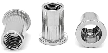 NOLDAR | Pressmuttrar med platt huvud i rostfritt stål (AISI 304). M6-insats. 12 x 15 mm gängad nit (50 stycken)