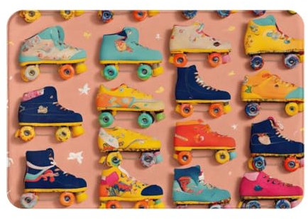 Zerbino colorato con stampa di pattini a rotelle, per interni, a basso profilo, per ingresso, tappeto lavabile