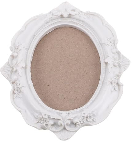 Oval Antike Bilderrahmen Weiß Kreativer Vintage Fotorahmen Kleine Rahmen für Wanddekoration, Kleine Bilderrahmen Für Fotoanzeige, kunstvolles Foto-Display, Tisch-Wandbehang, Geschenkideen, 12,5 x 8 c