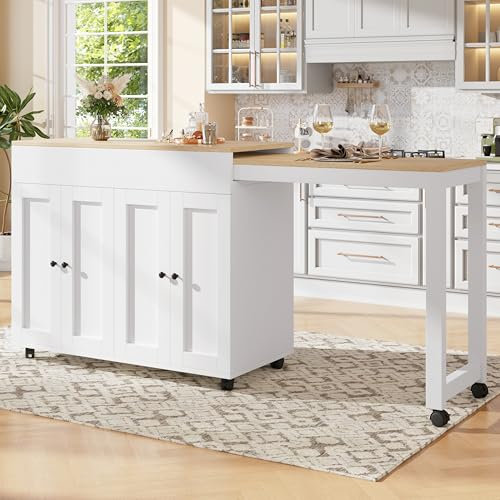 A ALFRESCOOL Moderner ausziehbarer Bartisch(118-180×50×94cm),Ausziehbarer Esstisch mit Stauraum, mit Sechs AblageflächenStehtisch Bistrotisch, für Esszimmer,Verwendung als Wohnzimmertrennwand,Weiß