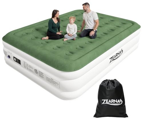 Zearna 2025 Upgraded Queen Air Mattress with Built in Pump，18'' Comfort Blow up Mattress, Quiet Surface Portable Inflatable Mattress, Air Bed with Storage Bag for Guests, Home, Camping, 660 lbs Max