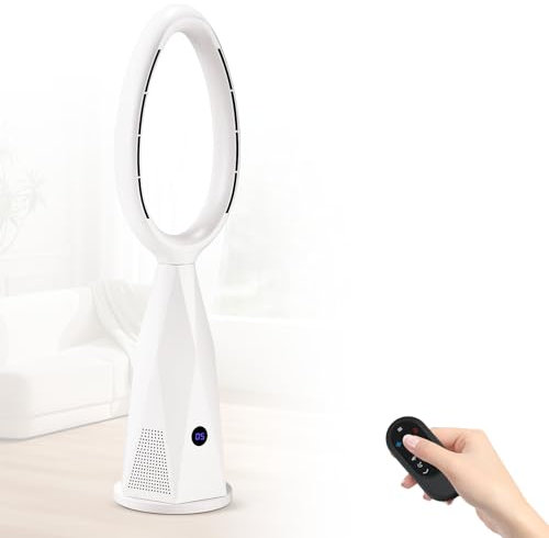 Moongiantgo 46 2-in-1 Bladeless Tower Fan & Heater with Remote Control & HEPA Filter - 10 Speeds, 80° Oscillating, 9H Timer, Sleep Mode, Fall-Over Protection, Ideal for Room/Home/Office (White)