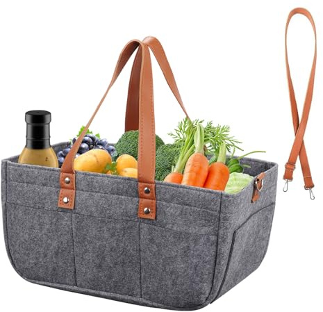 Borse in Feltro Con Manico Lungo-Borsa in Feltro Shopper, Pieghevole Sacchetti in feltro, 38x23x18CM, Borsa Della Spesa per Giocattoli, Shopping, Uscite, Borse Riutilizzabili per la Spesa per Picnic