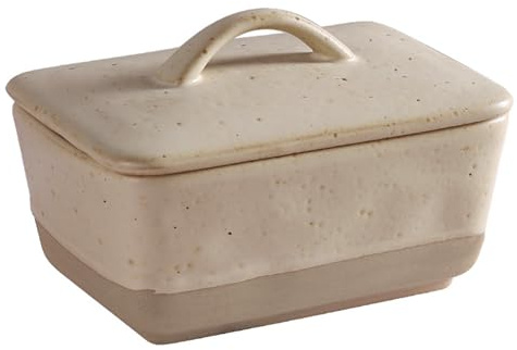 Jinfanshurich Burro in ceramica con coperchio, rettangolare, per burro da 250 g/500 g, per burro rustico, per frigorifero e tavolo da pranzo (colore formaggio, 350 ml)