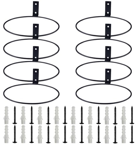 QZWEXAZ Lot de 8 Supports Muraux pour Pots de Fleurs en Acier (20 cm) - Anneaux de Suspension avec Vis Incluses - pour Plantes d'Intérieur/Extérieur et Gamelles de Chien - Noir