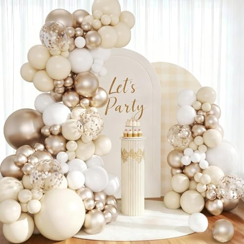 Kit Arco Globo Oro Champán Beige, 114 Piezas Helio Globos Cumpleaños Beige