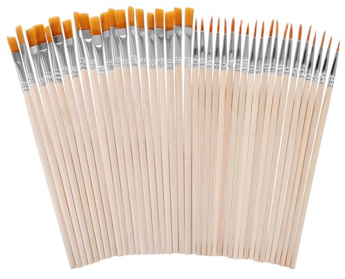 Kleine Pinsel, 40 Stück Pinsel Set, 20 Flache Pinsels und 20 Stück Runde Kleine Holz Borstenpinsel Set für Kunstmalerei und Details