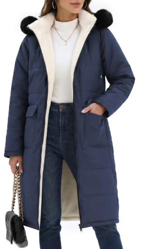 heekpek Manteau Femme Hiver Longue Polaire Veste Blouson Matelassé | Polaire Doublé Manteaux, Épaisse Chaude Blouson, Elégant Zippé Parka Doudoune Coupe Vent, Capuche Amovible
