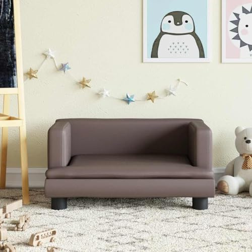 Runheo Barnsoffa, brun, konstläder, 60 x 40 x 30 cm med massiv furu, stabil barnrumsmöbler, bekväma babymöbler, sittmöbler, utrymmesbesparande, robust och hållbar