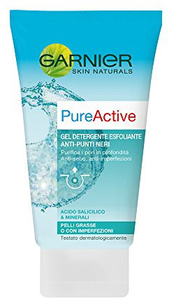 Garnier Pure Active Gel Detergente Esfoliante Anti-Punti Neri per Pelli Grasse o con Imperfezioni, 150 ml