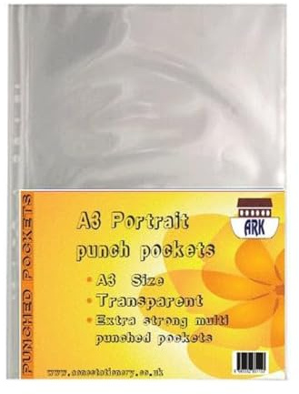 30 x ARK A3 plástico transparente 90 micras fuertes bolsillos perforados (vertical)