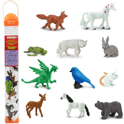 Safari Ltd. Fairy Tale Animals TOOB - Figurines of Unicorn, Dragon, Frog, Wolf, Rabbit, Doe, White Stallion, Bear, Mouse, Bluebird, and Fox - Play Toys for Boys, Girls & Kids Ages 3+