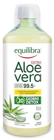 Equilibra Aloe Vera da Bere, 100% Pura Polpa di Aloe, 1000 ml per 20 Giorni, Azione Depurativa e Lenitiva, Senza Zuccheri, con Polisaccaridi, Da Bere Puro o Diluito in Acqua