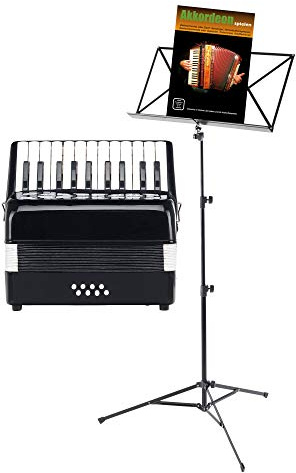 Classic Cantabile Secondo Acordeón Infantil 8 Bajos Set (Acordeón para niños con 8 bajos, incl. correa, funda, atril y escuela) Negro