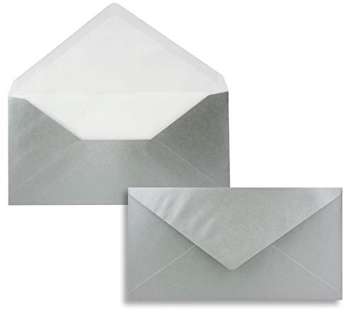 25 brevkuvert silver metallic DIN långa – 110 x 220 mm (11 x 22 cm) – våtlimning utan fönster – perfekt för inbjudningskort – serie färger glad